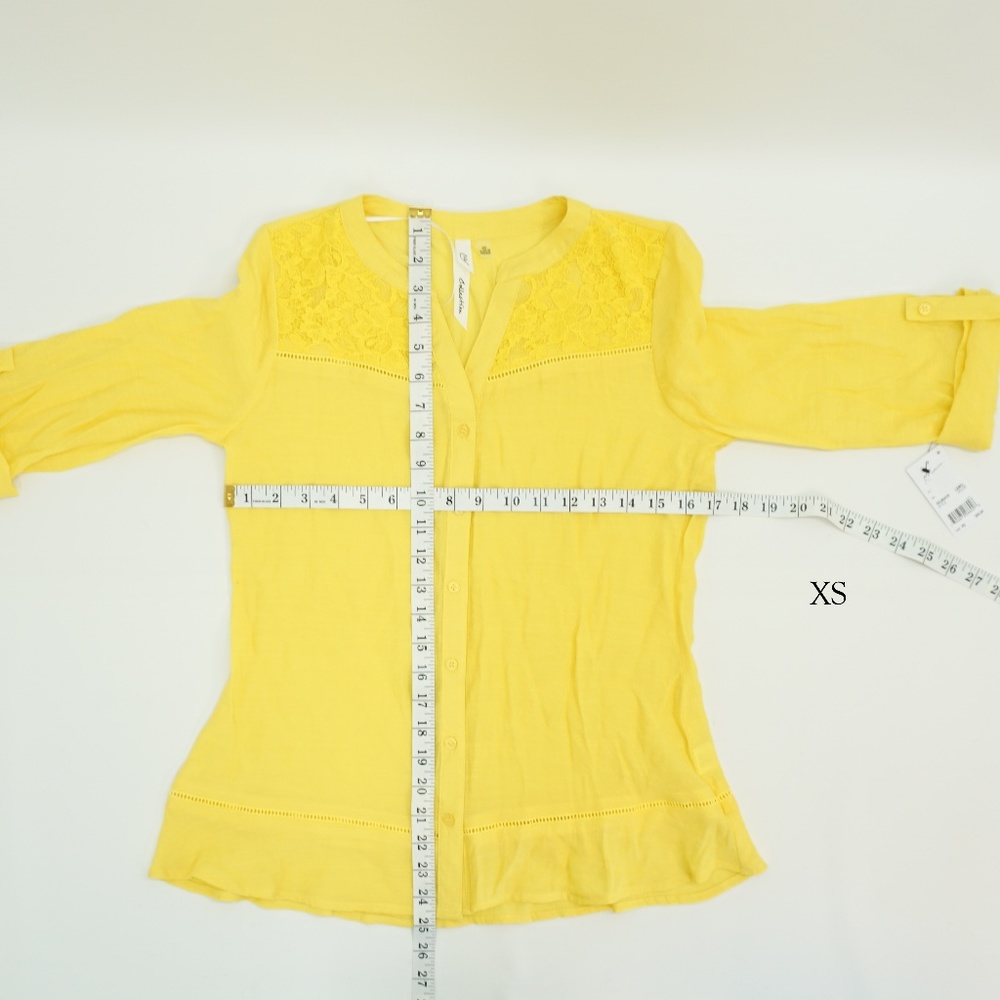NY Collection Tab Sleeve Split Neck Lace Trim Top - Picture 5 of 7